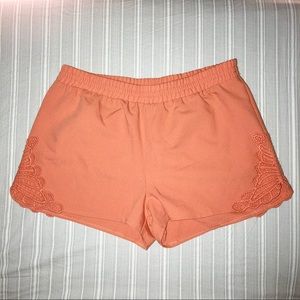 Peachy Orange Embroidered Shorts